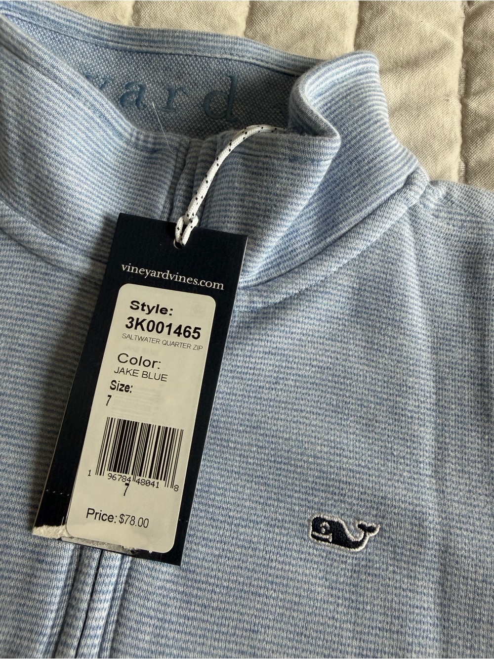 Vineyard Vines Light Blue Quarter-Zip Sweater - Boys Size 7 - Picture 3 of 3